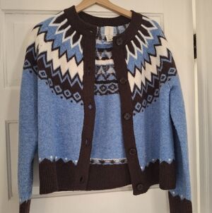 Joie Blue and Brown Geometric Cardigan